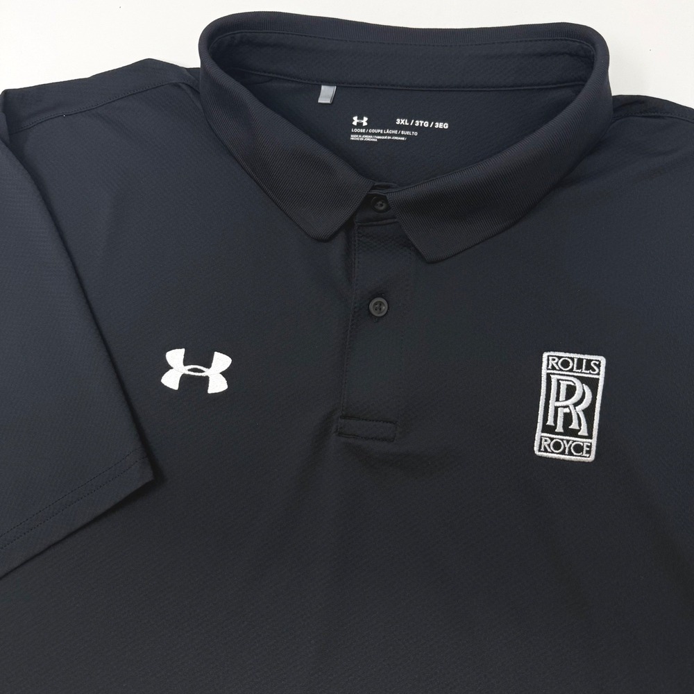 Under Armour Rolls-Royce Polo Shirt Mens 3XL Black Loose Fit Performance Golf